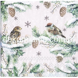 Serwetka -3157- MINI 25x25 cm , wzór 4 krotny , ptaszki na gałązkach